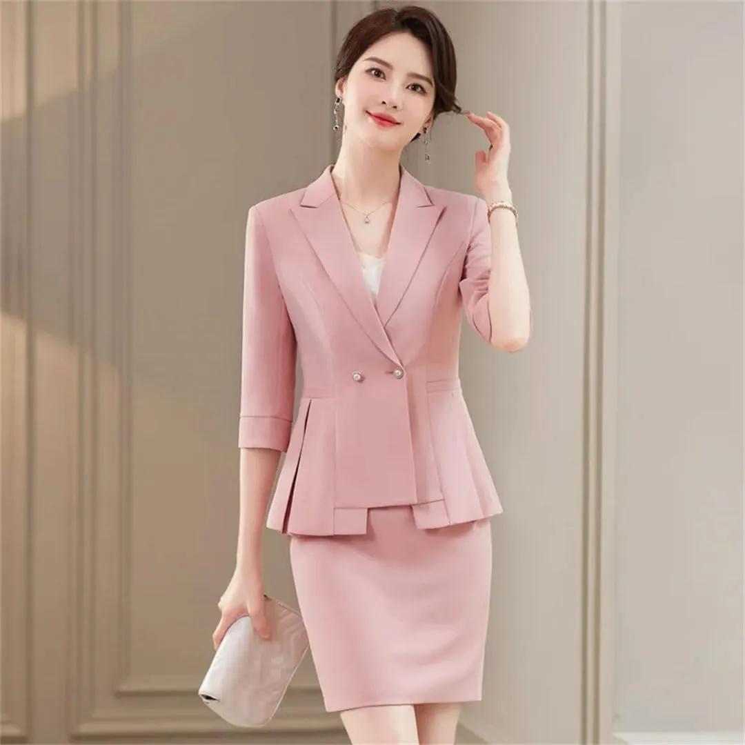 Women's Small Suit Outfit Spring Summer Business Formal Wear Half Sleeve Blazer Jacket