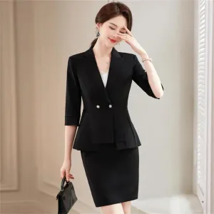 Women's Small Suit Outfit Spring Summer Business Formal Wear Half Sleeve Blazer Jacket