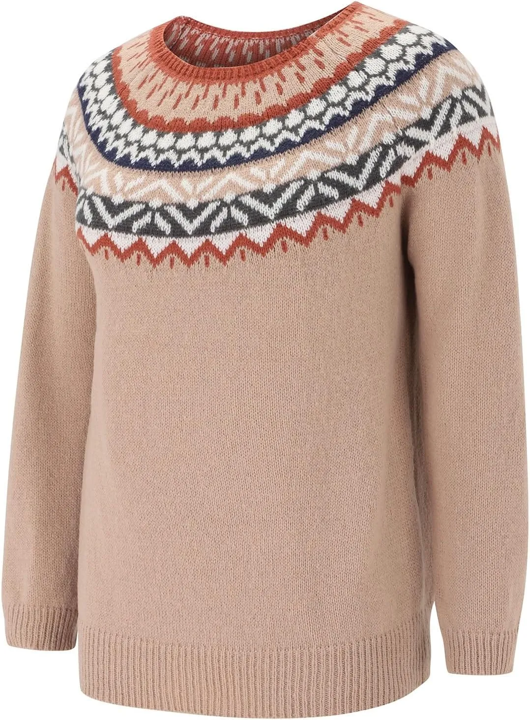 Women's Soft-Touch Fair Isle Pattern Sweater Women's Knitted Isle Print Retro Sweater Casual Loose Crewneck Long