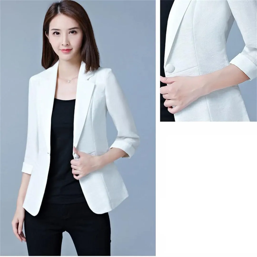 Women's Solid Blazer Coat Slim Elegant Seven-Quarter Sleeve Office Ladies Casual Suit Jacket