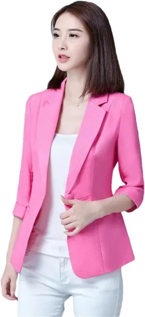 Women's Solid Blazer Coat Slim Elegant Seven-Quarter Sleeve Office Ladies Casual Suit Jacket