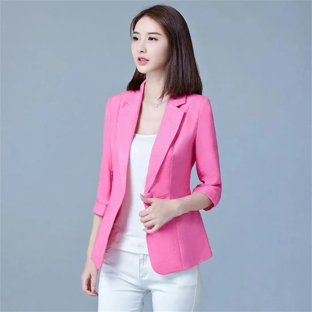 Women's Solid Blazer Coat Slim Elegant Seven-Quarter Sleeve Office Ladies Casual Suit Jacket