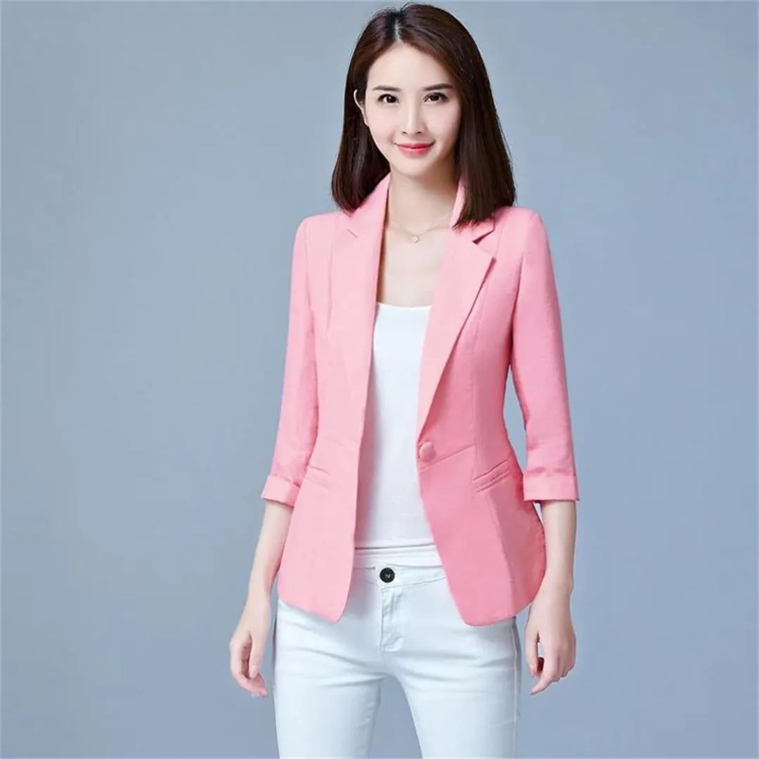 Women's Solid Blazer Coat Slim Elegant Seven-Quarter Sleeve Office Ladies Casual Suit Jacket