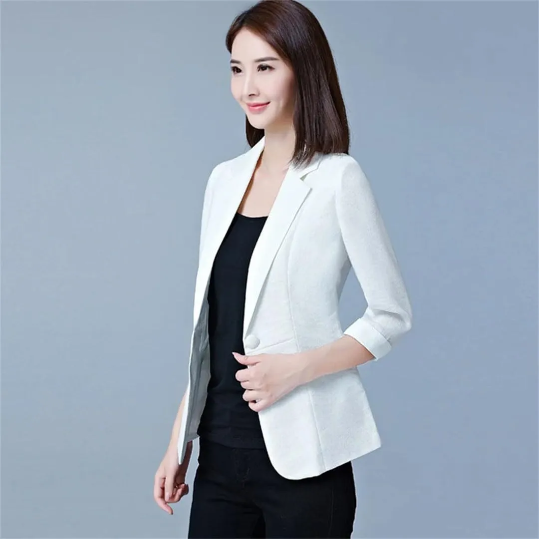 Women's Solid Blazer Coat Slim Elegant Seven-Quarter Sleeve Office Ladies Casual Suit Jacket
