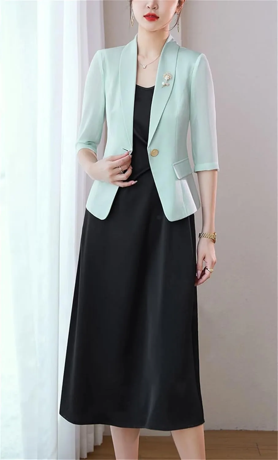 Women's Spring Autumn Short Suit Jacket Thin Small Blazer Coat Elegant Chiffon Lady Outerwear