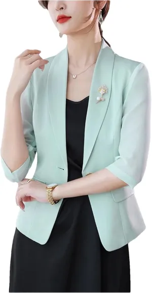Women's Spring Autumn Short Suit Jacket Thin Small Blazer Coat Elegant Chiffon Lady Outerwear