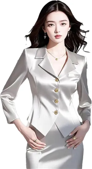 Women's Spring Satin Blazer Silver Gray Professional Suit Jacket
