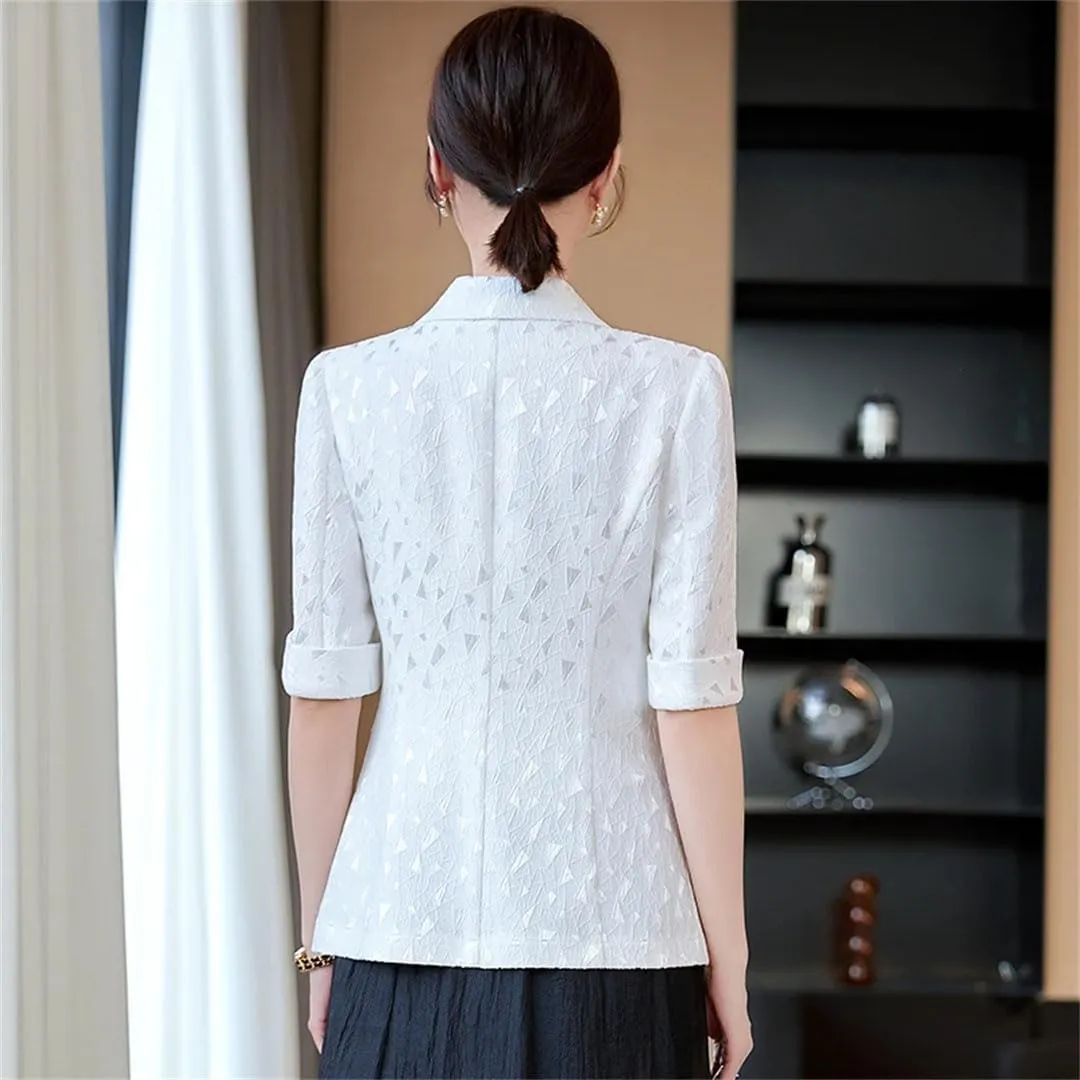 Women's Spring Summer Half Sleeve Formal Elegant Blazer Jacket Professional Business Workwear Outerwear