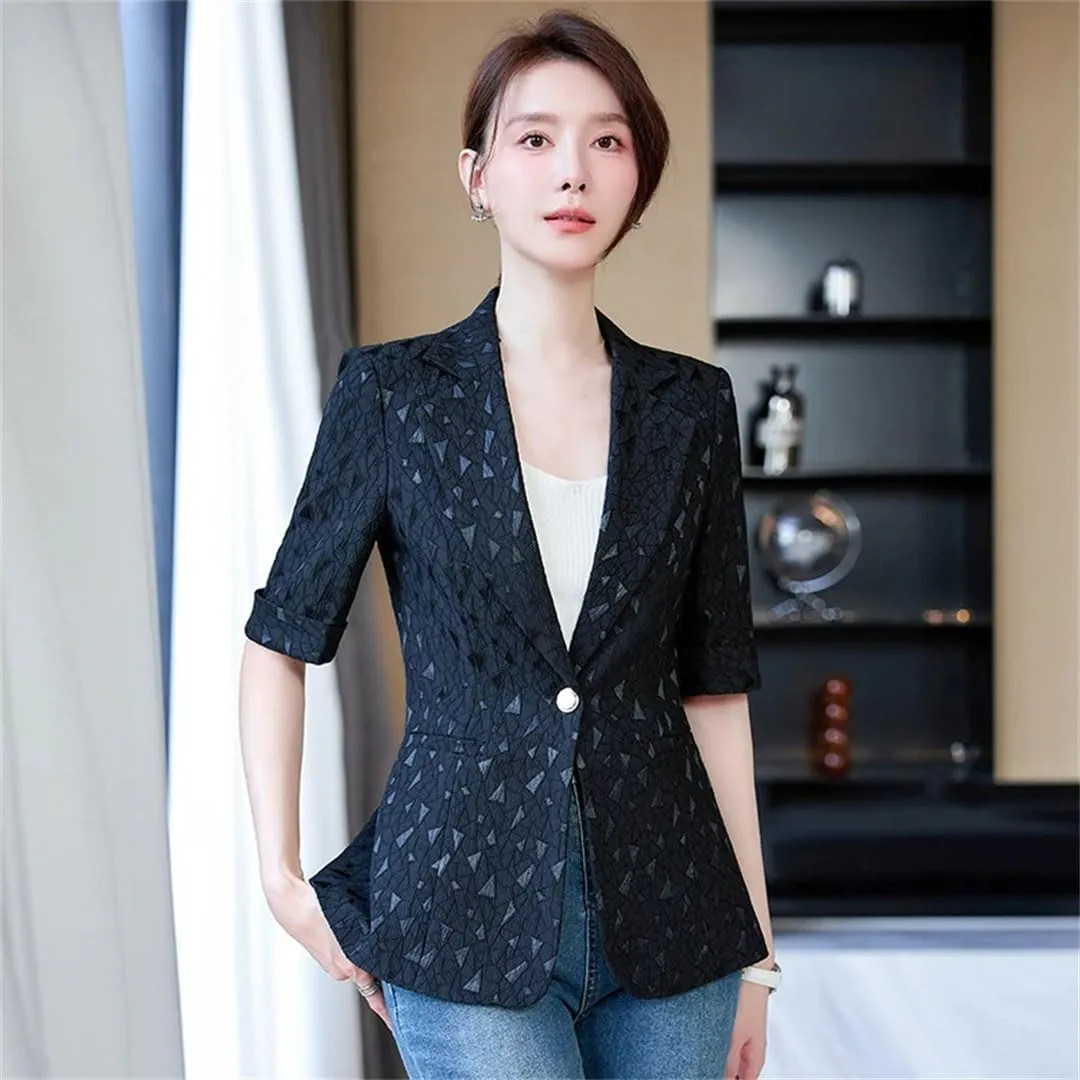 Women's Spring Summer Half Sleeve Formal Elegant Blazer Jacket Professional Business Workwear Outerwear