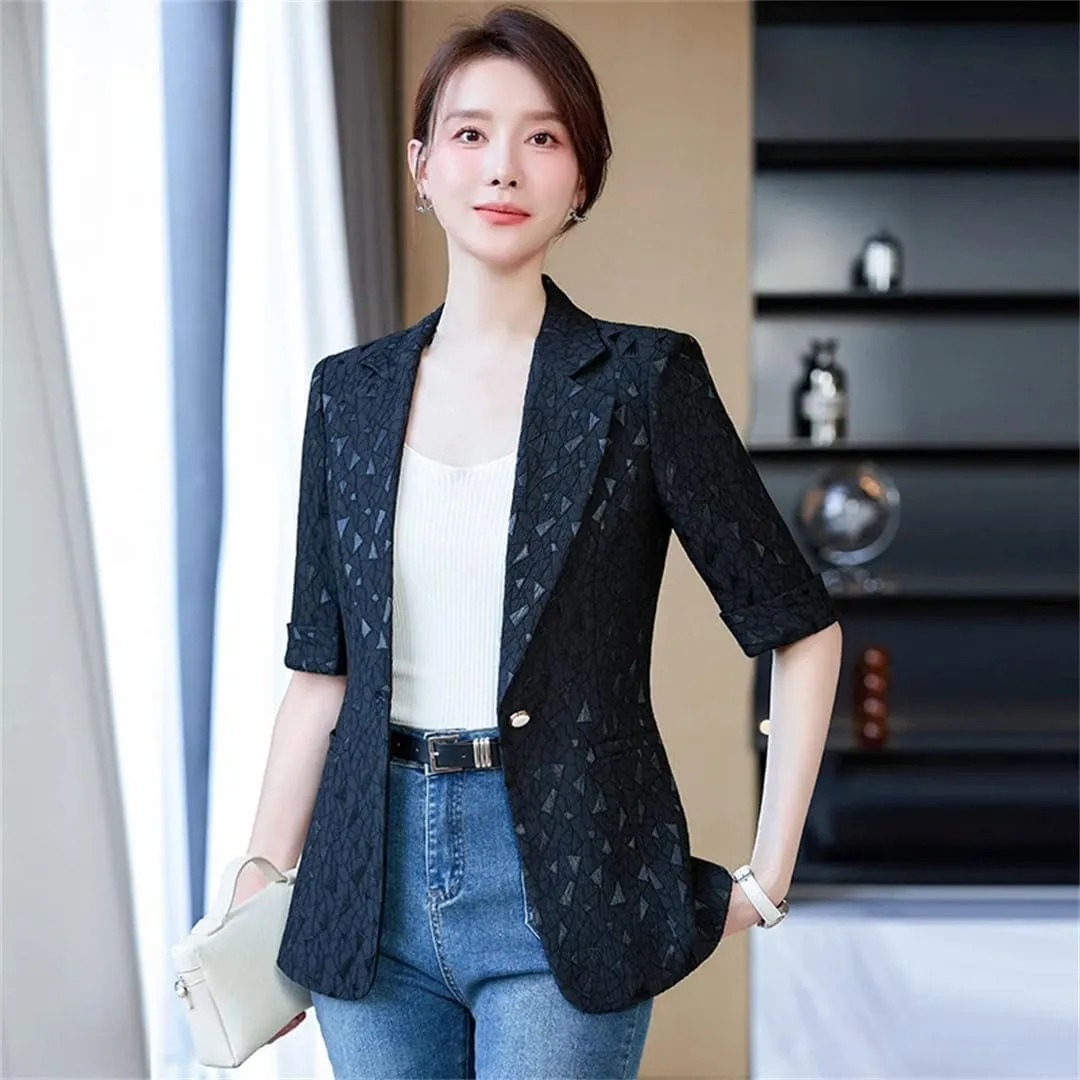 Women's Spring Summer Half Sleeve Formal Elegant Blazer Jacket Professional Business Workwear Outerwear