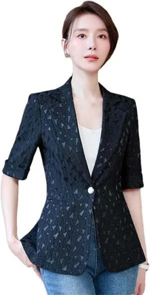 Women's Spring Summer Half Sleeve Formal Elegant Blazer Jacket Professional Business Workwear Outerwear