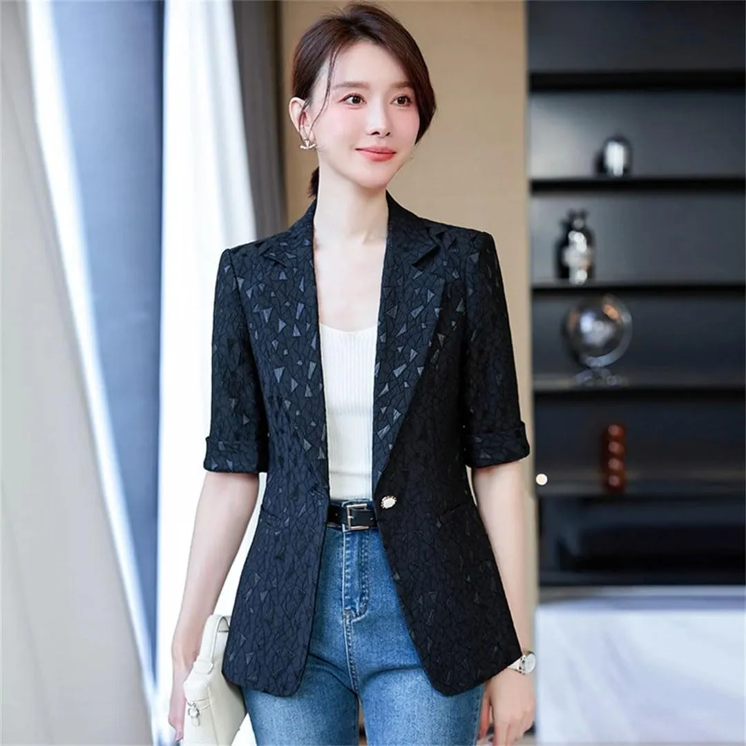 Women's Spring Summer Half Sleeve Formal Elegant Blazer Jacket Professional Business Workwear Outerwear