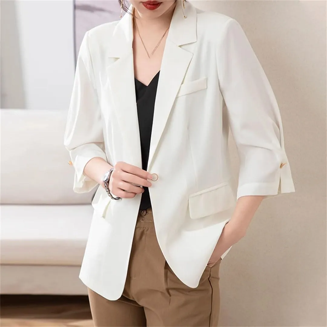 Women's Spring Summer Single Button Blazer Three-Quarter Sleeve Thin Loose Sun Protection Coat