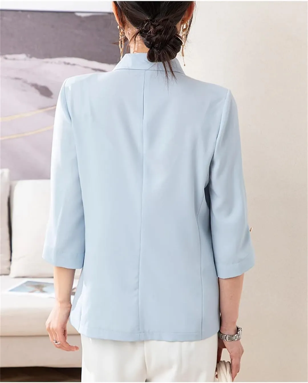 Women's Spring Summer Single Button Blazer Three-Quarter Sleeve Thin Loose Sun Protection Coat