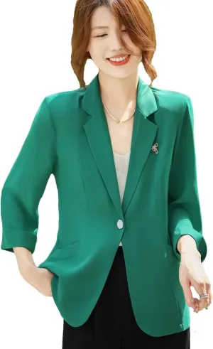 Women's Spring Summer Thin 3/4 Sleeve Blazer Breathable Solid Color Loose Casual Suit Jacket