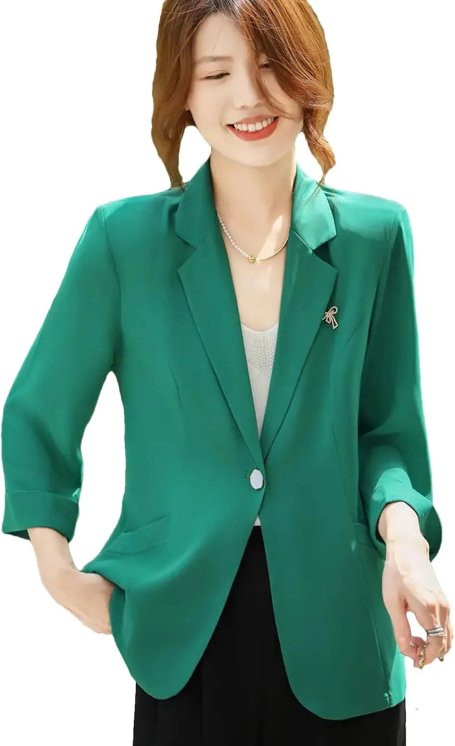 Women's Spring Summer Thin 3/4 Sleeve Blazer Breathable Solid Color Loose Casual Suit Jacket