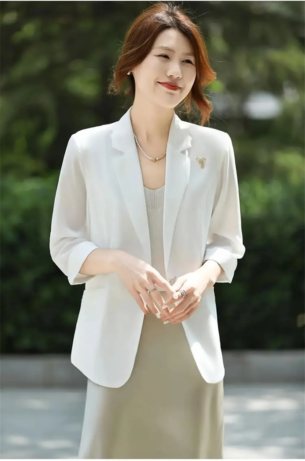 Women's Spring Summer Thin 3/4 Sleeve Blazer Breathable Solid Color Loose Casual Suit Jacket