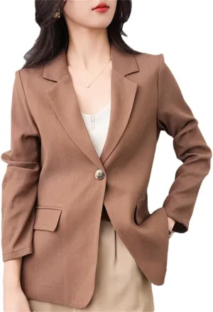 Women's Spring Summer Thin Blazer Single Button Long Sleeve Casual Suit Jacket