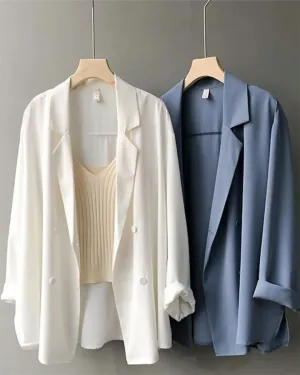 Women's Spring Summer Thin Long Sleeve Solid Color Loose Casual Blazers