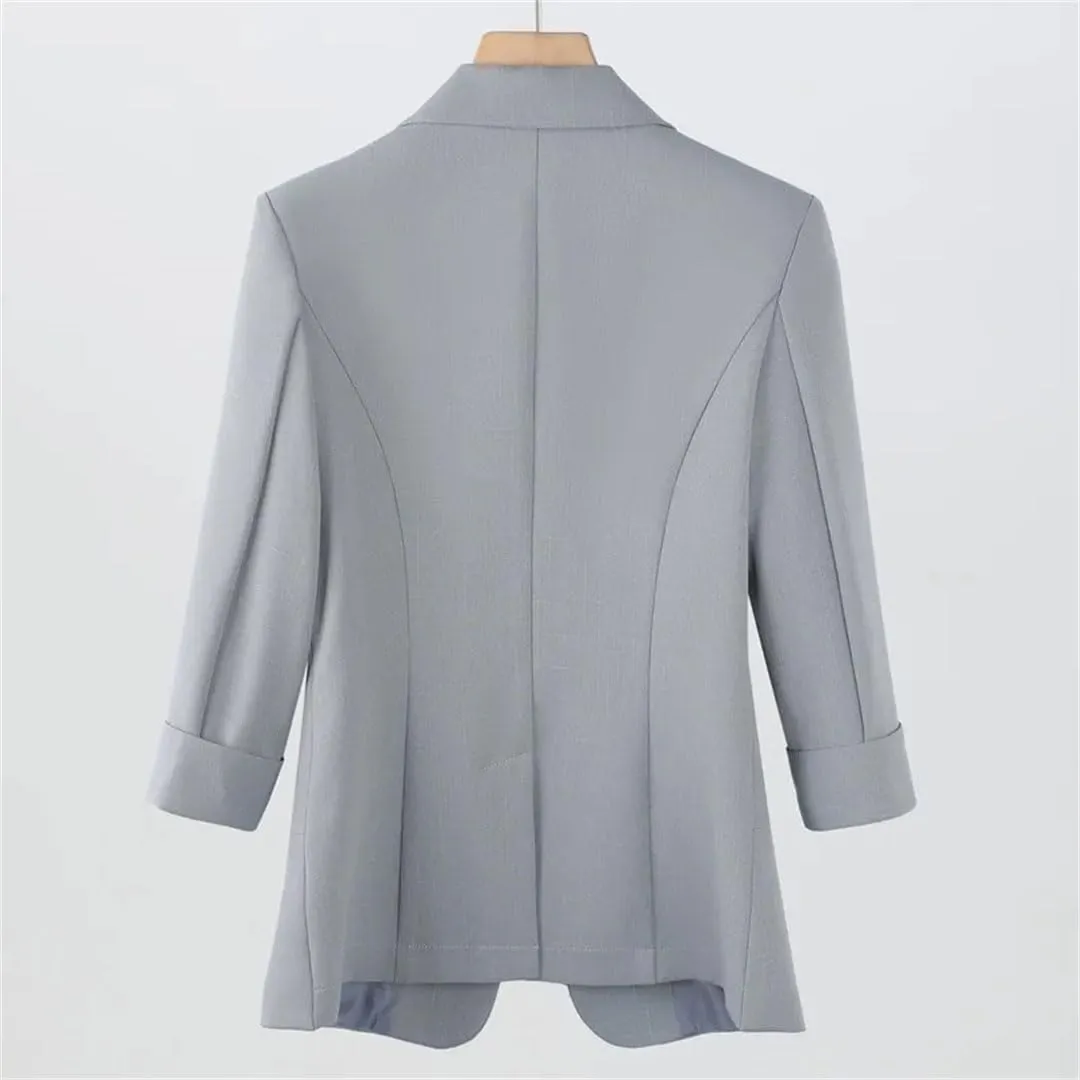 Women's Spring Summer Thin Slim Half Sleeve Suit Jacket Office Lady 3/4 Sleeve Blazer
