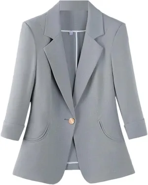 Women's Spring Summer Thin Slim Half Sleeve Suit Jacket Office Lady 3/4 Sleeve Blazer
