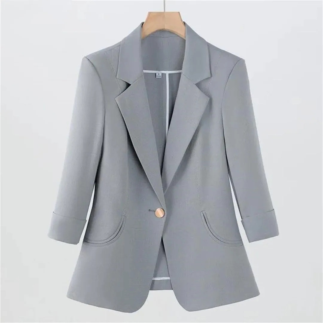 Women's Spring Summer Thin Slim Half Sleeve Suit Jacket Office Lady 3/4 Sleeve Blazer