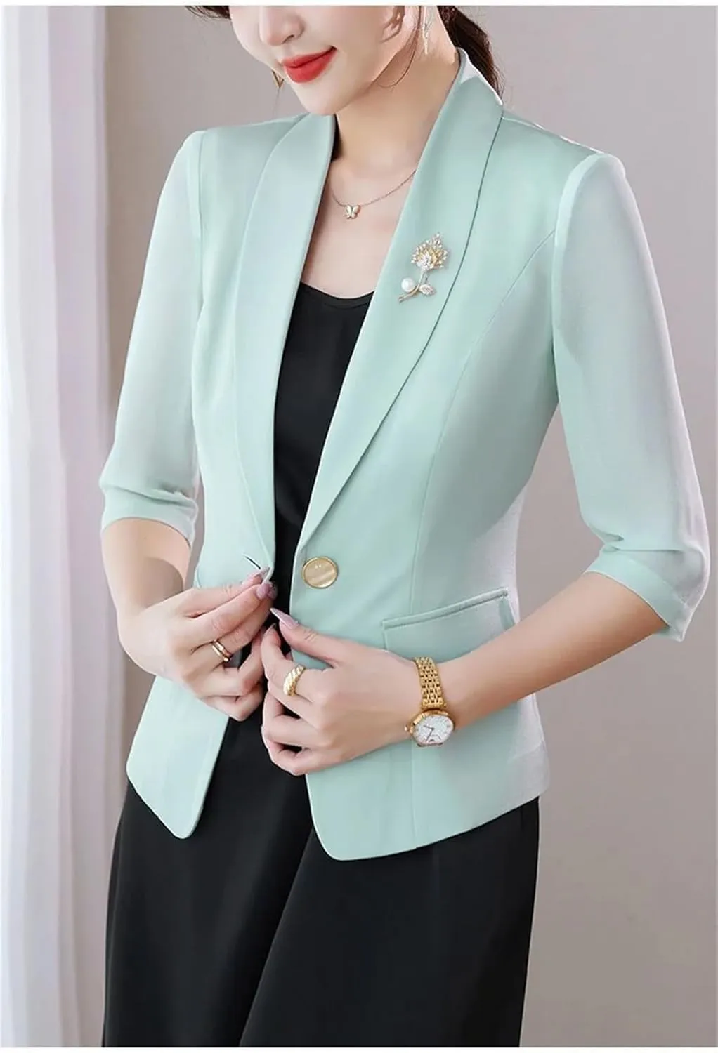 Women's Spring Summer Thin Suit Coat Solid Color Half Sleeve Blazer Jacket