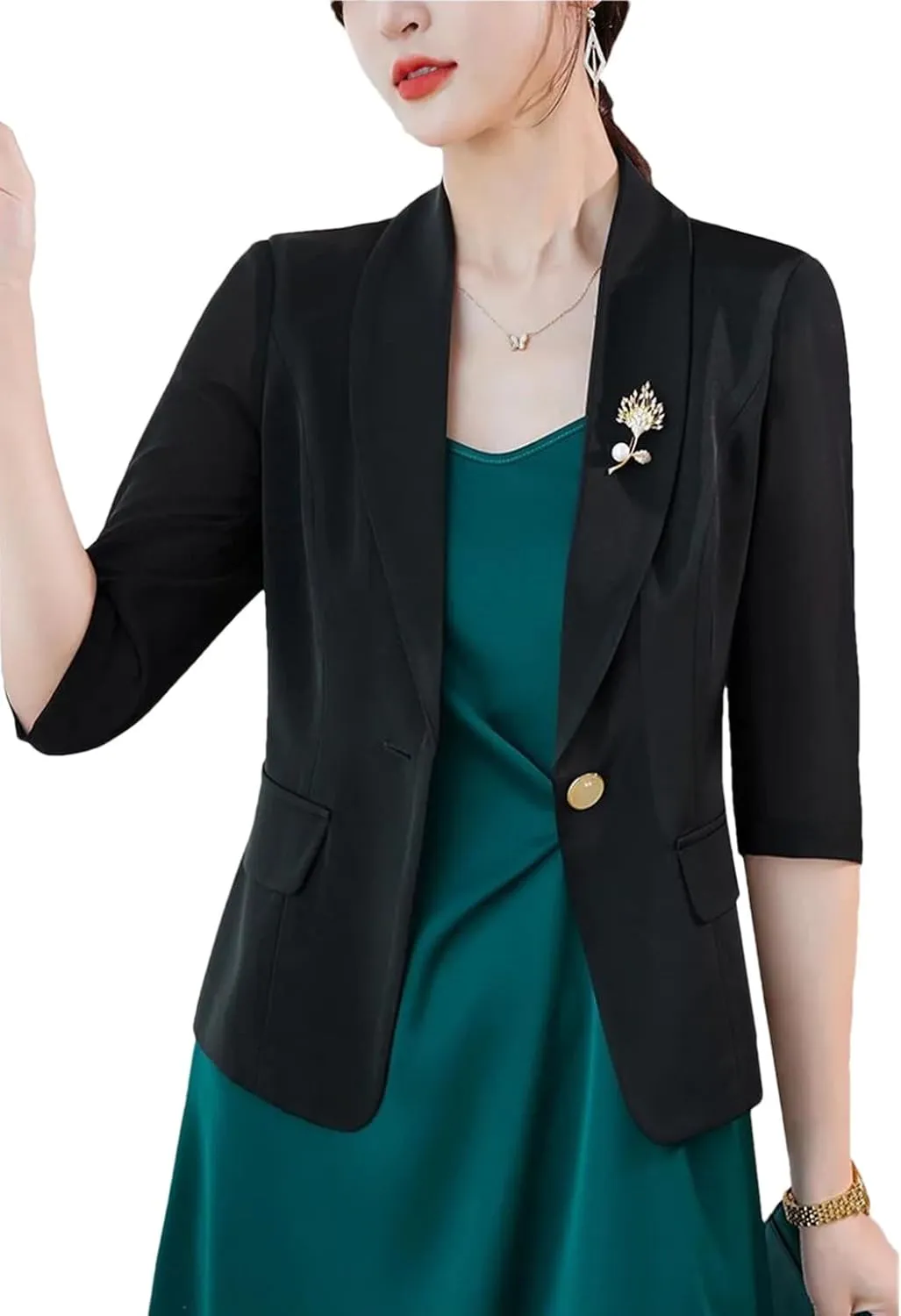 Women's Spring Summer Thin Suit Coat Solid Color Half Sleeve Blazer Jacket