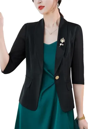 Women's Spring Summer Thin Suit Coat Solid Color Half Sleeve Blazer Jacket