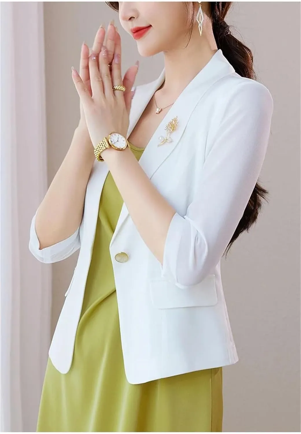 Women's Spring Summer Thin Suit Coat Solid Color Half Sleeve Blazer Jacket
