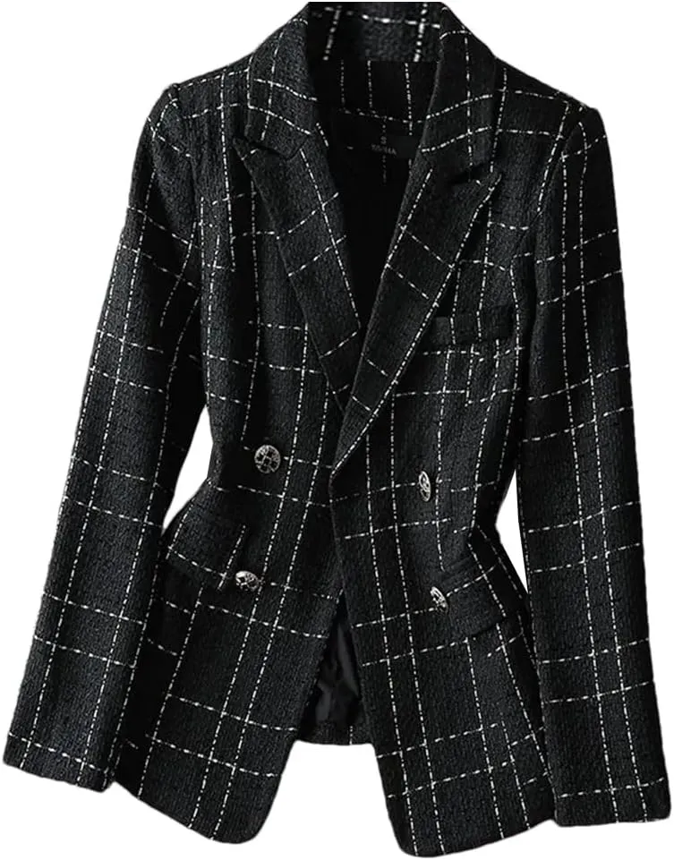 Women's Suit Coat Spring Autumn Elegant Tweed Lady Blazer