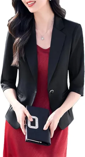 Women's Suit Jacket Summer Half Sleeve Office Ladies Casual Short Slim Blazer
