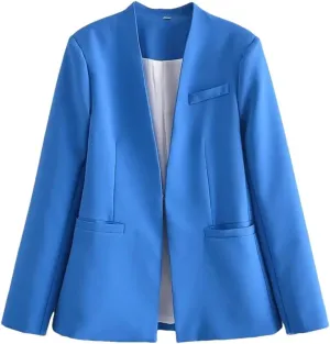Women's Summer Casual Solid Color Suit Jacket Straight Pants Set