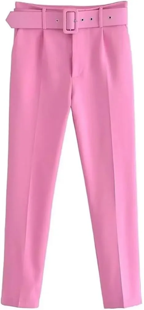 Women's Summer Casual Solid Color Suit Jacket Straight Pants Set