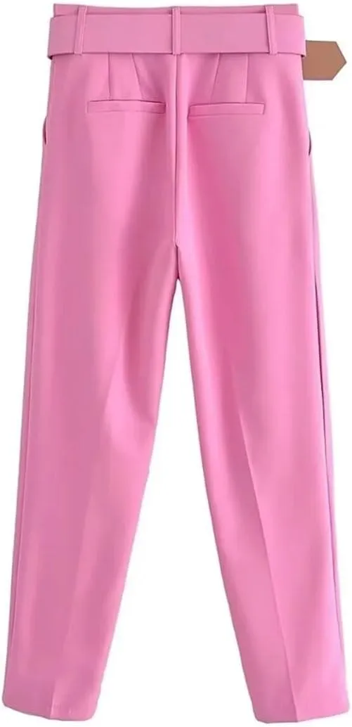 Women's Summer Casual Solid Color Suit Jacket Straight Pants Set