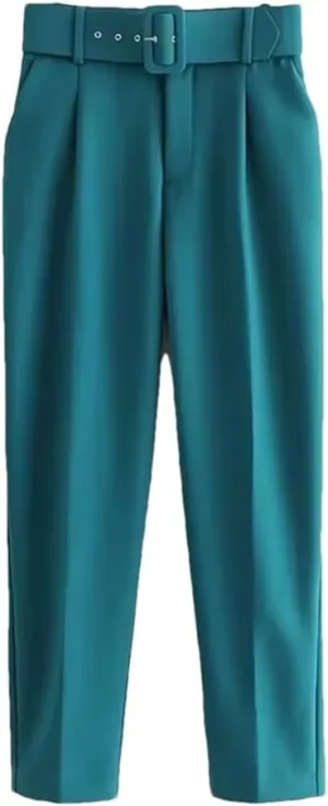 Women's Summer Casual Solid Color Suit Jacket Straight Pants Set