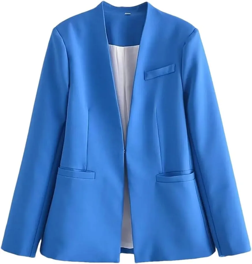 Women's Summer Casual Solid Color Suit Jacket Straight Pants Set