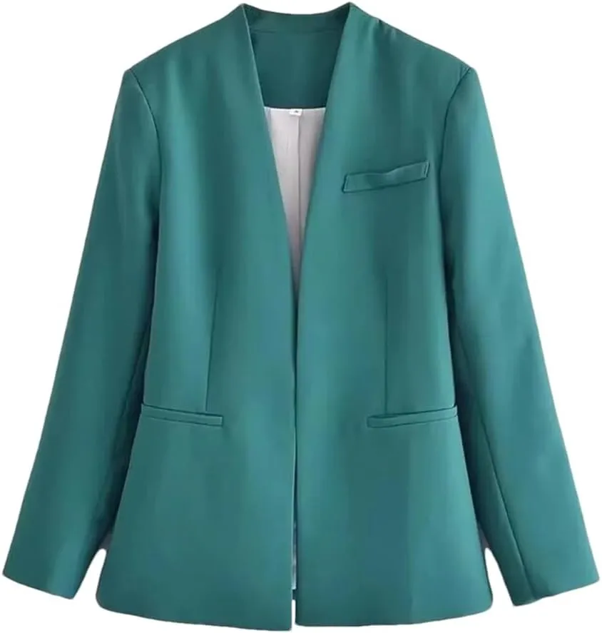 Women's Summer Casual Solid Color Suit Jacket Straight Pants Set