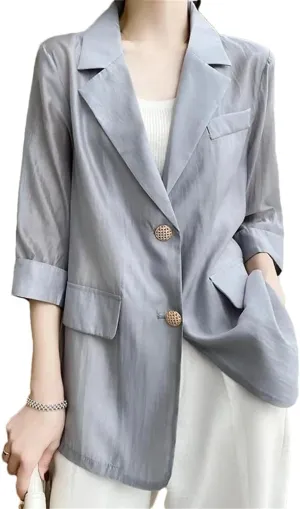 Women's Summer Lightweight Silk Blazer Outerwear Elegant Business Casual Suit Jacket