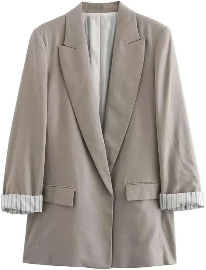 Women's Summer Linen Blended Roll Sleeve Suit Coat