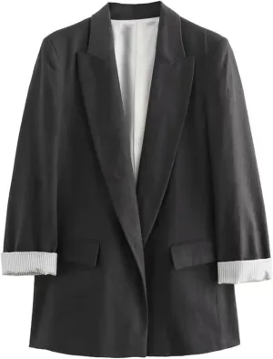 Women's Summer Linen Blended Roll Sleeve Suit Coat