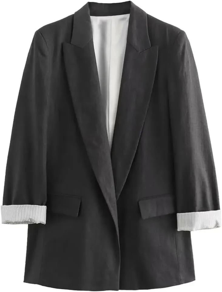 Women's Summer Linen Blended Roll Sleeve Suit Coat