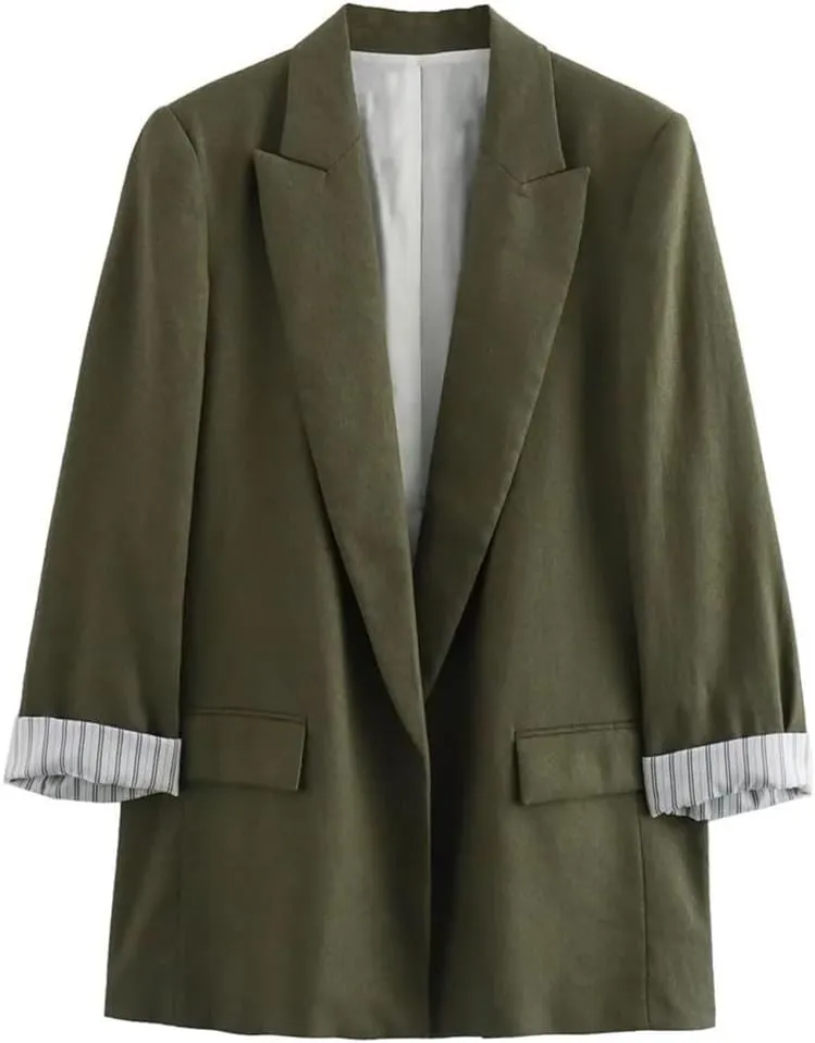 Women's Summer Linen Blended Roll Sleeve Suit Coat