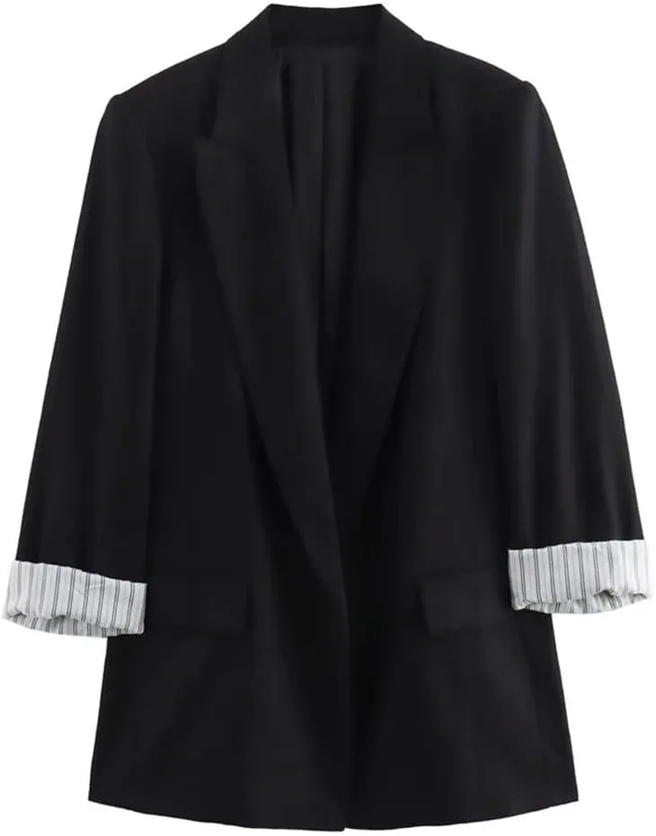 Women's Summer Linen Blended Roll Sleeve Suit Coat