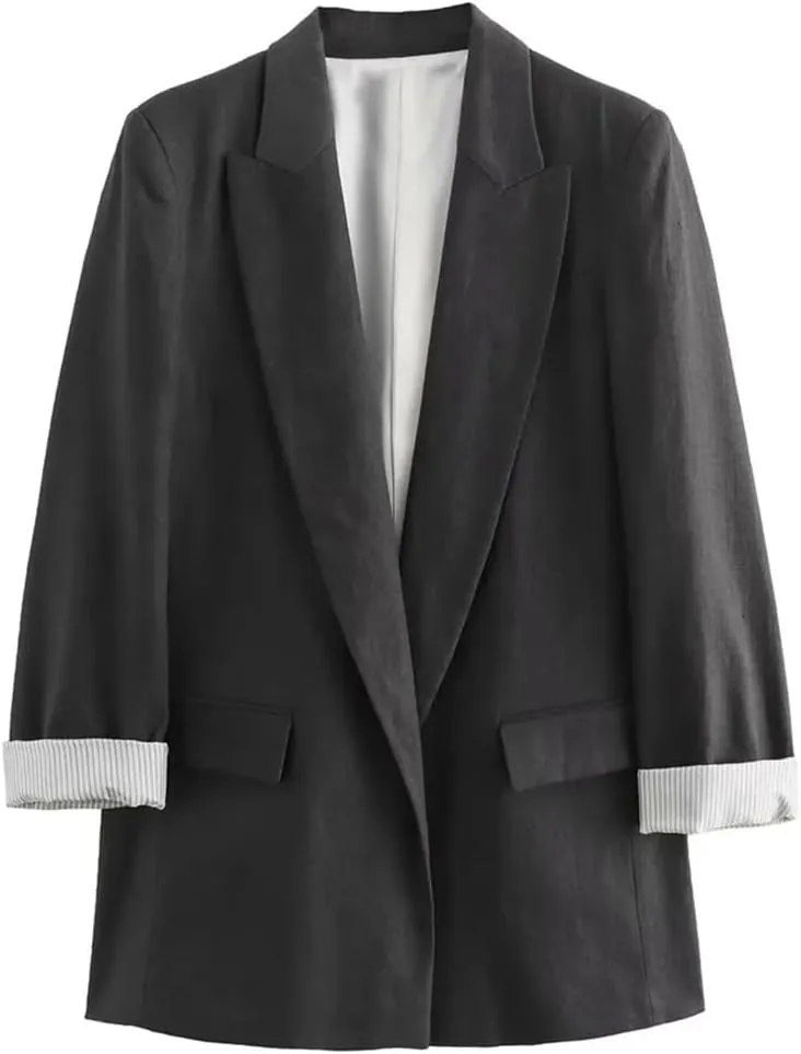 Women's Summer Linen Blended Roll Sleeve Suit Coat