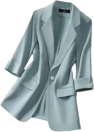 Women's Summer Suit Jacket 3/4 Sleeve Blazer Solid Office Lady OL Elegant Casual Coat