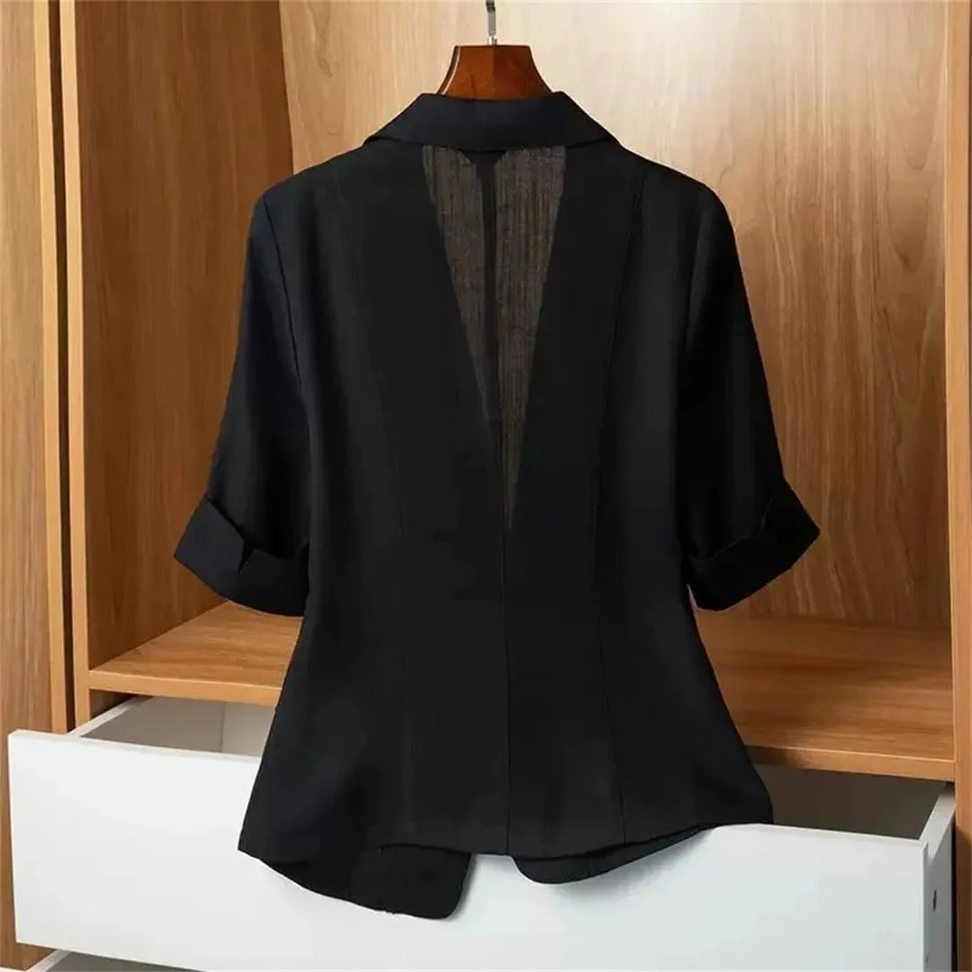 Women's Summer Thin Short Sleeve Small Blazer Jacket Solid Color Suit Coat