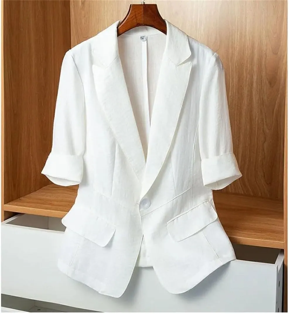 Women's Summer Thin Short Sleeve Small Blazer Jacket Solid Color Suit Coat