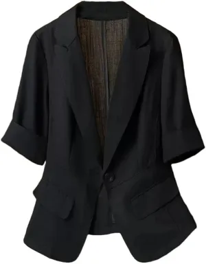 Women's Summer Thin Short Sleeve Small Blazer Jacket Solid Color Suit Coat