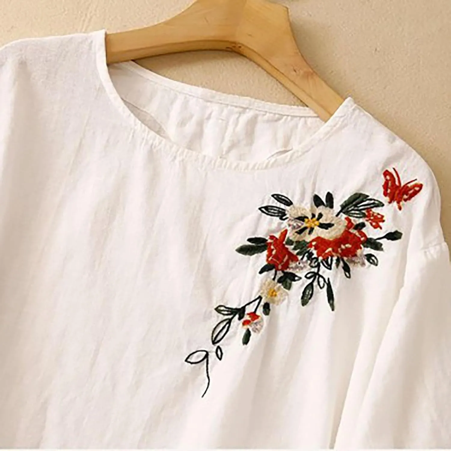 Women's Summer Tops Casual Cotton Linen T Shirts Short Sleeve Crew Neck Shirt Oversized Floral Graphic Tees